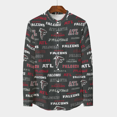 Atlanta Falcons Men's Stand Collar Shirt With Long Sleeve|110GSM Imitation Flax red black football outfit back view