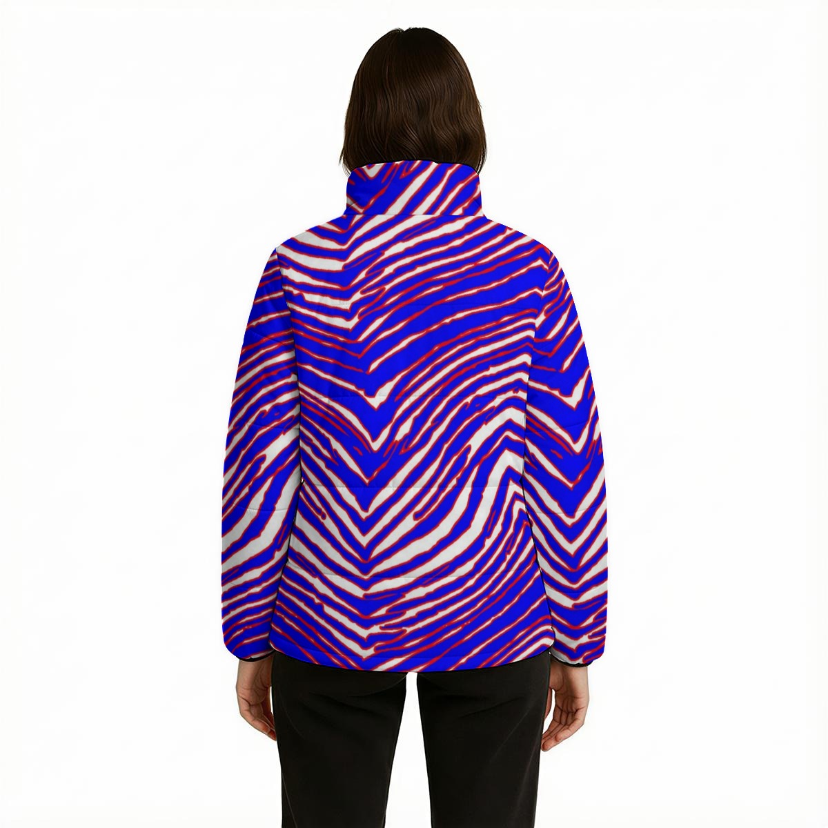 White Smoke Buffalo Football Zebra Warm Quilted Polyester Jacket – Game Day Streetwear Outerwear
