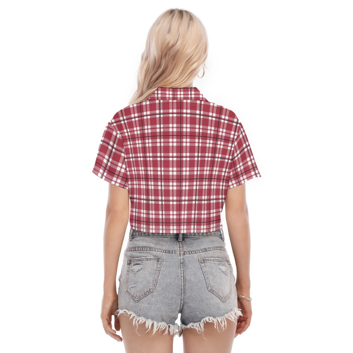 White Smoke Alabama Cropped Shirt Women – Crimson Plaid College Football Style