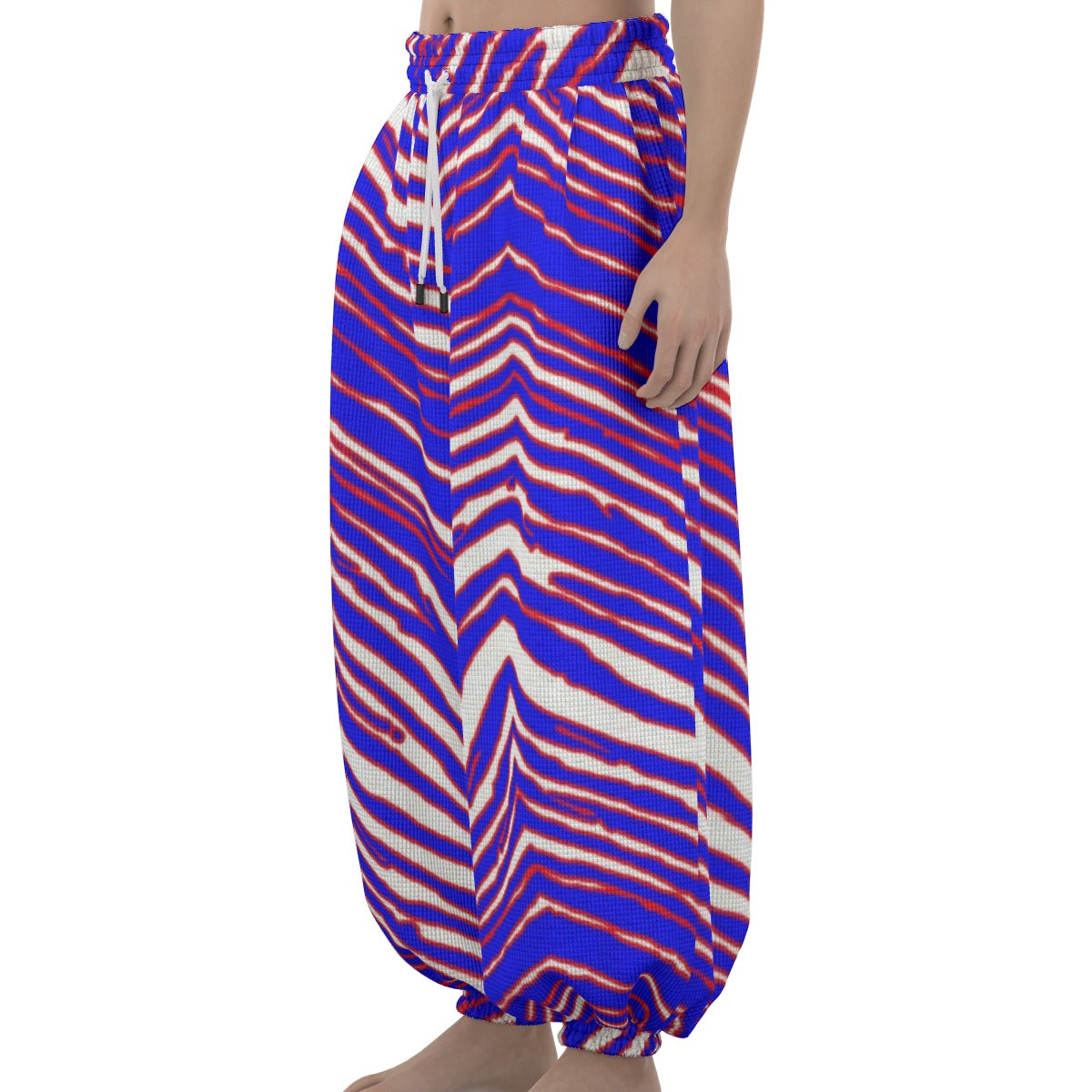 Buffalo football  Unisex Lantern Pants – Red Blue White Zebra Game Day Style
