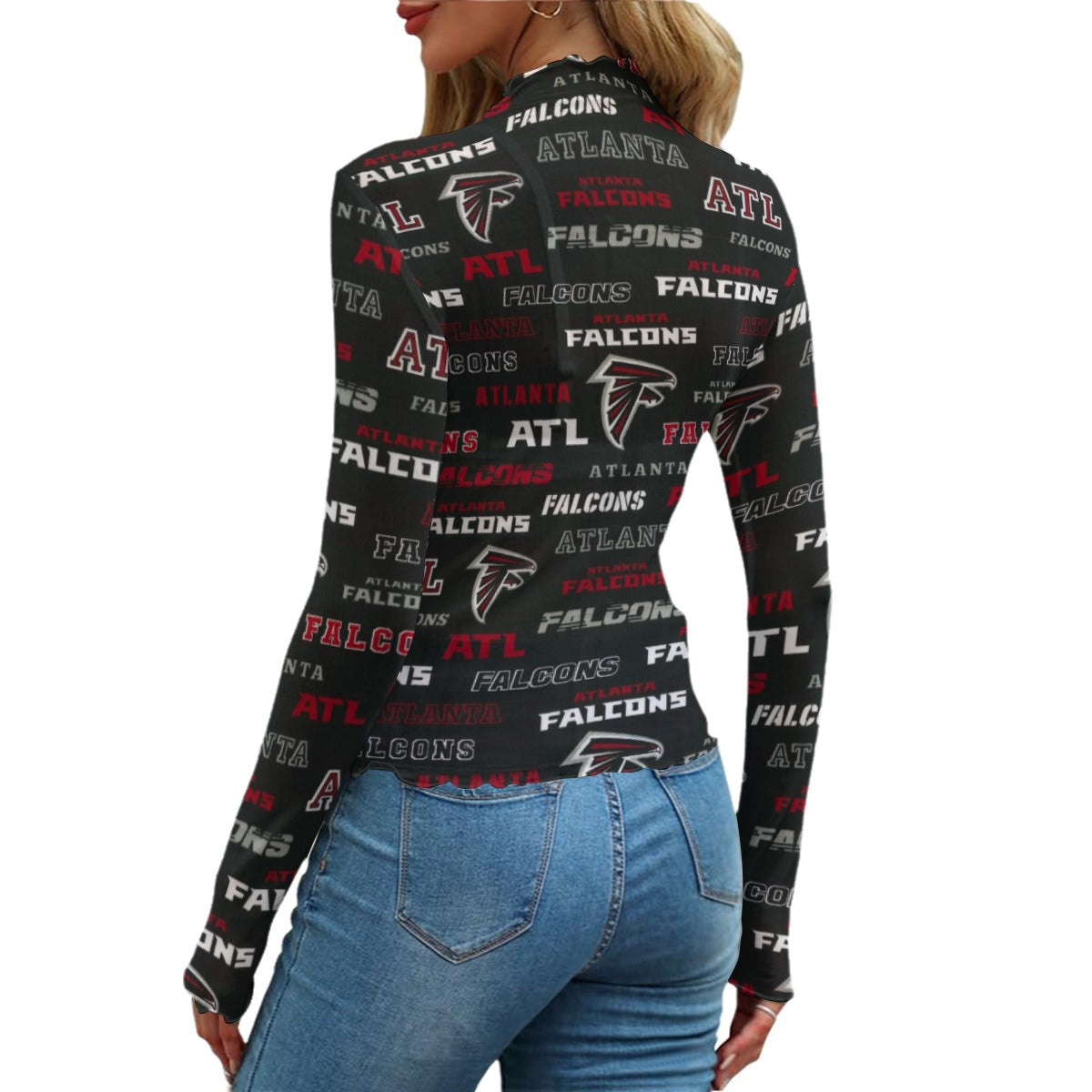 atlanta-falcons-womens-mesh-t-shirt red black football outfit detail