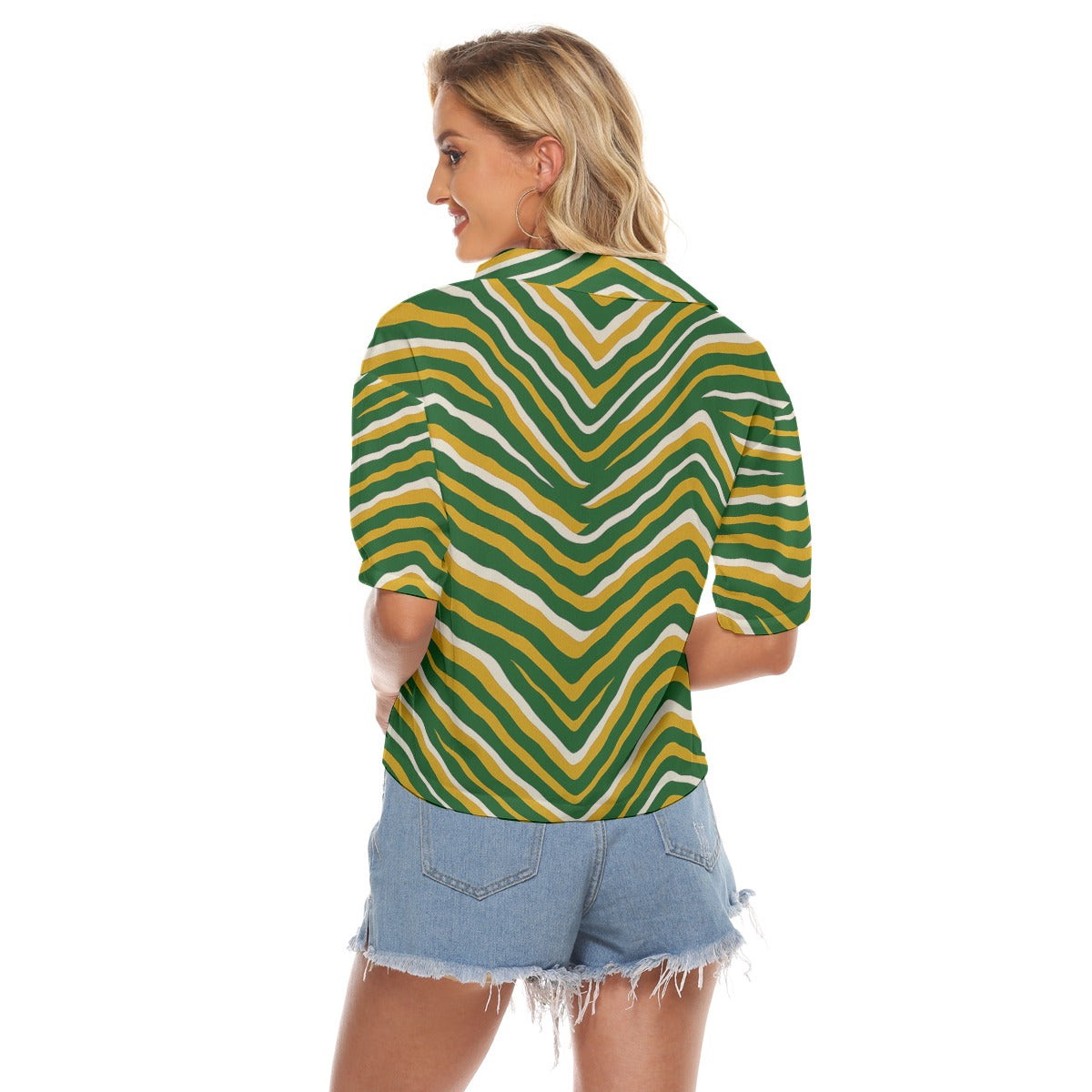 White Smoke Green Bay Football Yellow Green Women’s V-Neck Shirt – Game Day Streetwear