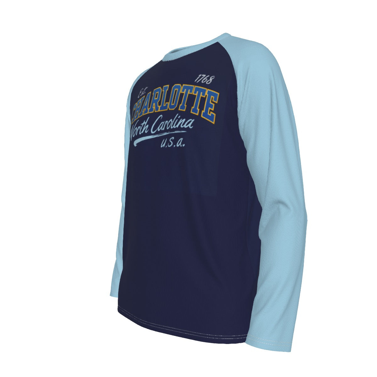 Charlotte NC Est 1768 Long Sleeve Shirt – Navy Light Blue Varsity Raglan Tee
