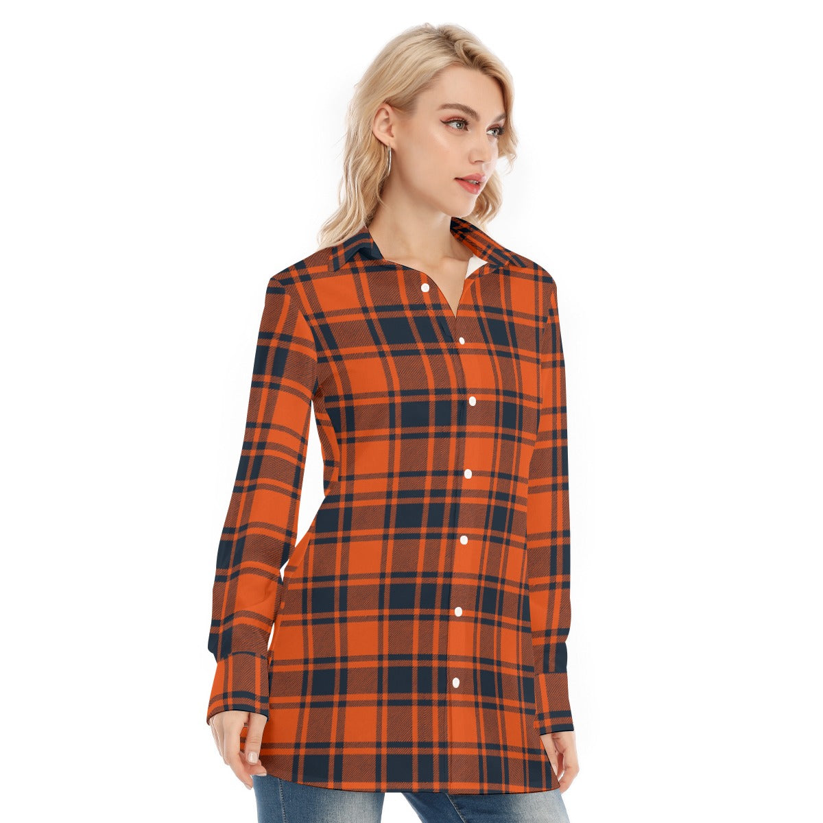 kansas jayhawks tartan plaid oversized button up women shirt illinois fighting illini tartan plaid oversized button up women shirt women's long shirt |115gsm cotton poplin women tartan plaid game day fashion
