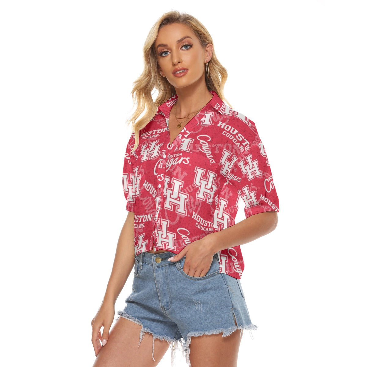 Houston Cougars Women's V-neck Shirts streetwear fashion product image 3