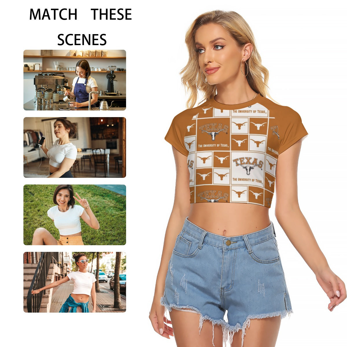Texas at Austin - Longhorns Women's Raglan Cropped T-shirt White varsity sports apparel