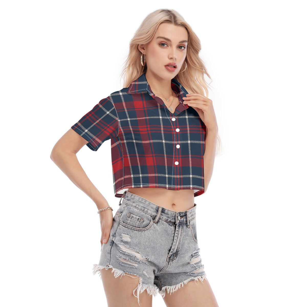 Arizona Wildcats Tartan Plaid Navy Red Women's Cropped Shirt