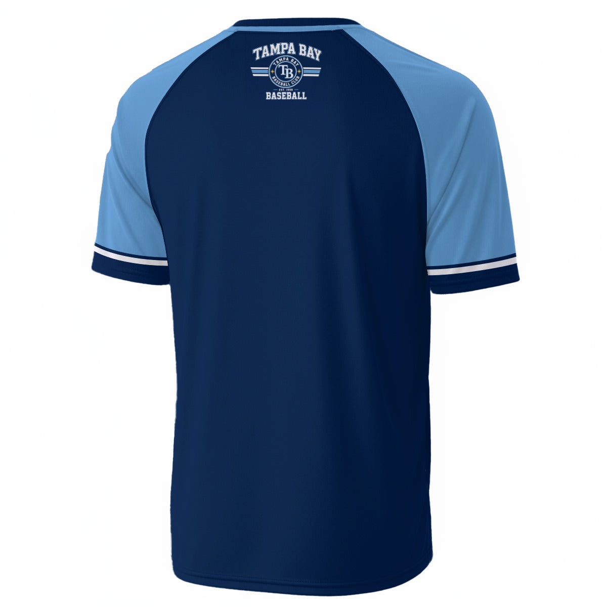 Tampa Bay Navy Baseball Jersey – TB Club Vintage Game Day Streetwear Shirt with Sky Blue Sleeves