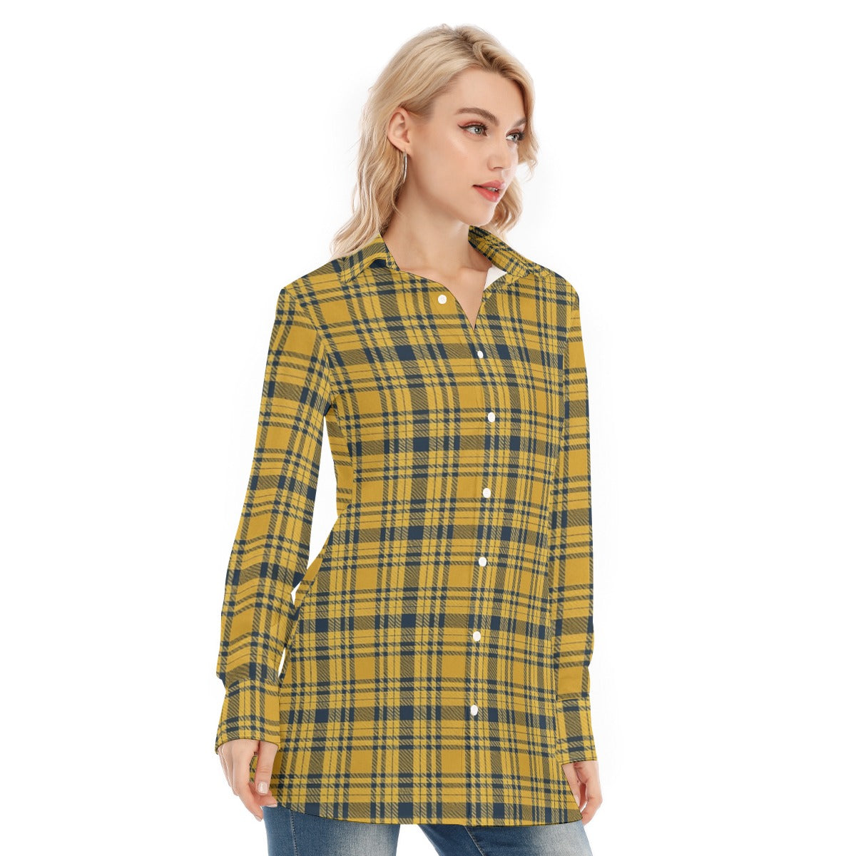 california golden bears tartan plaid oversized button up women shirt women's long shirt |115gsm cotton poplin women tartan plaid fashion