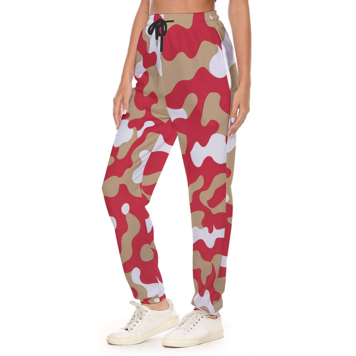 White Smoke San Francisco Football Camo Pants – Red Gold Streetwear Jogger for Women