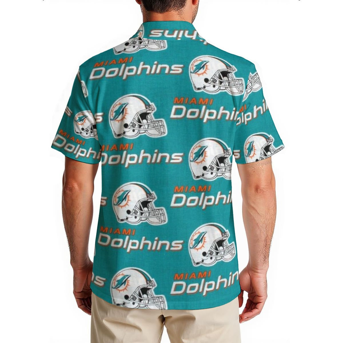 miami-dolphins-mens-hawaiian-shirt-150gsm aqua orange football outfit detail