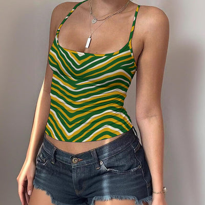 Light Slate Gray Green Bay Football Yellow Green Women’s Spaghetti Strap Tank Top – Game Day Streetwear