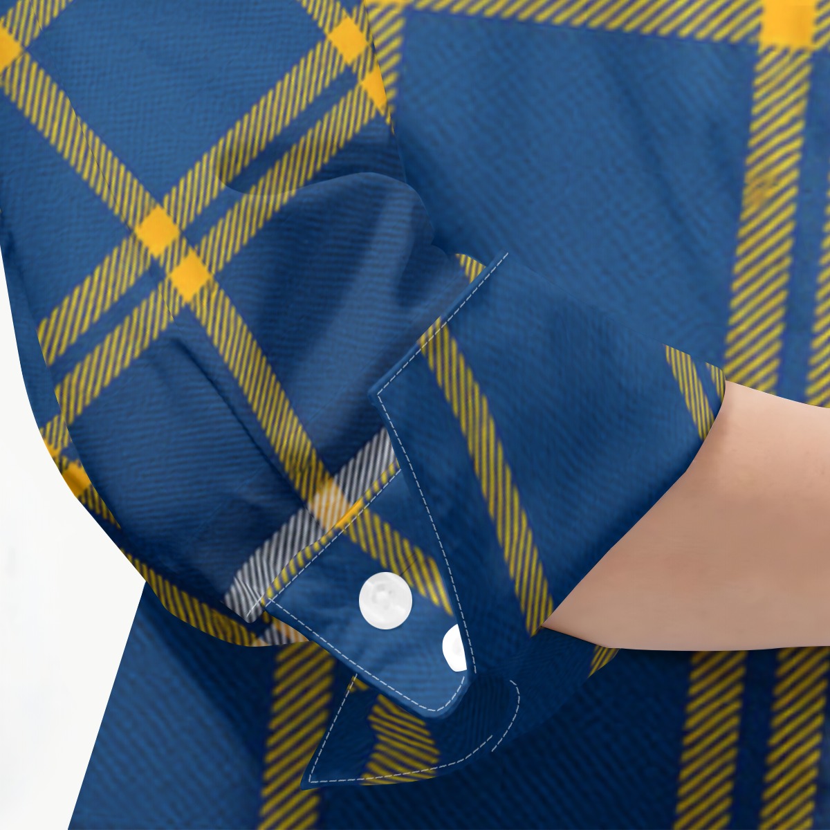 West Virginia Mountaineers Tartan Plaid Blue Gold Women's Mid-Length Sleeve Shirt streetwear fashion product image 3