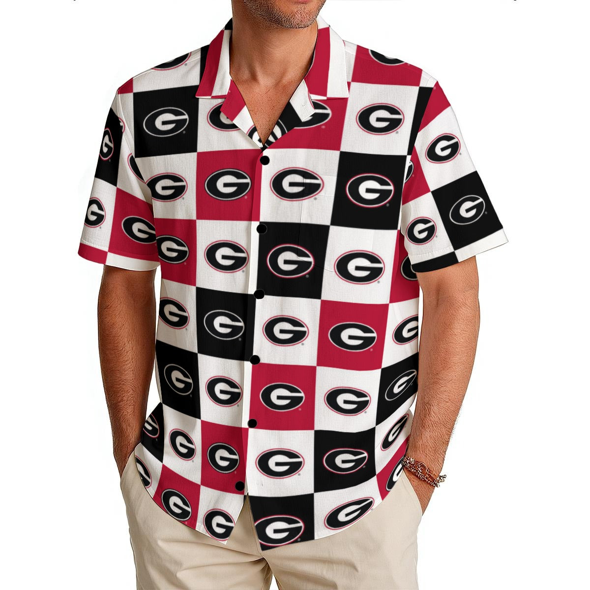 Georgia Bulldogs Men's Hawaiian Shirt|150GSM White varsity sports apparel