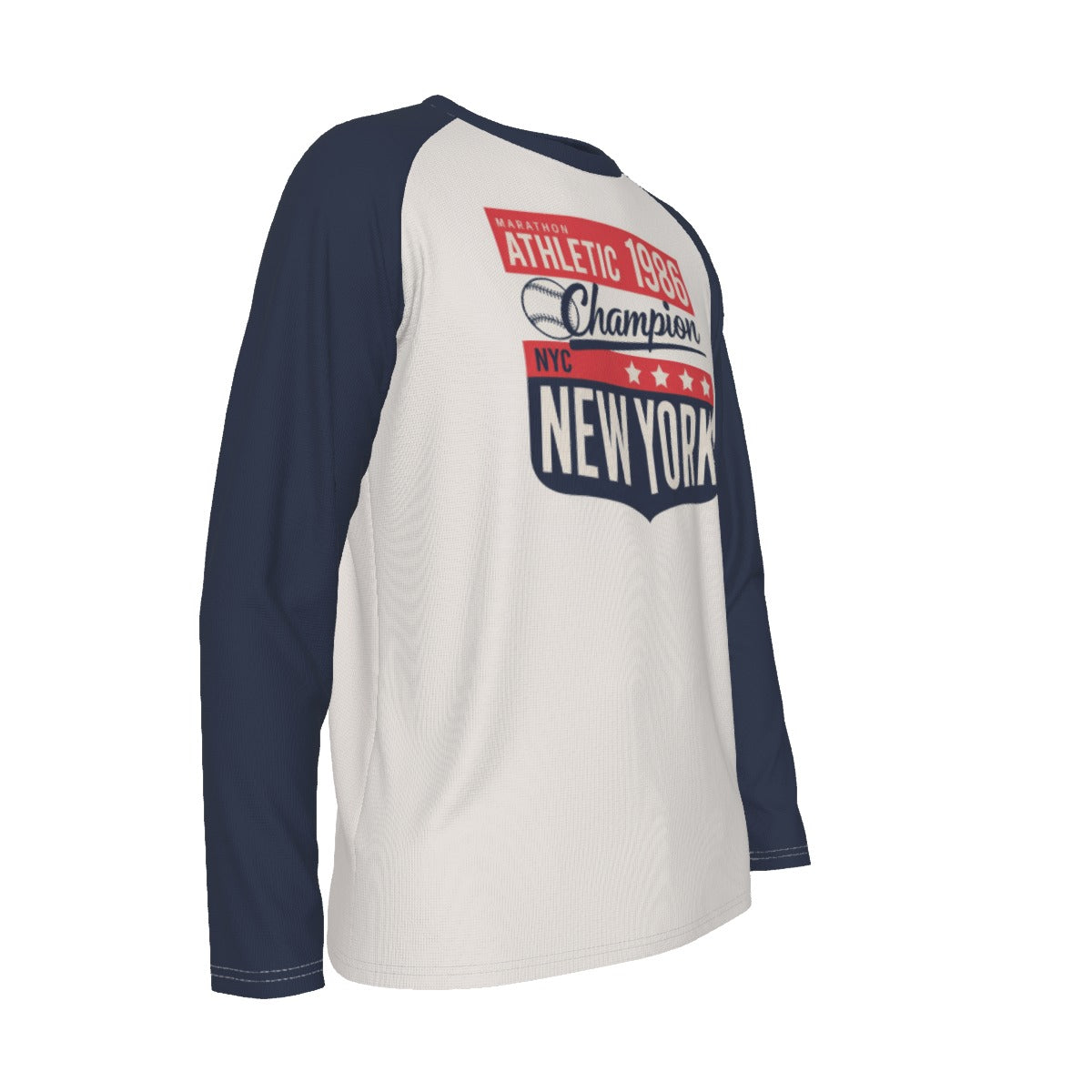 White Smoke New York Baseball Raglan Long Sleeve Shirt – Athletic Champion 1986 Vintage Varsity Design, White Bo