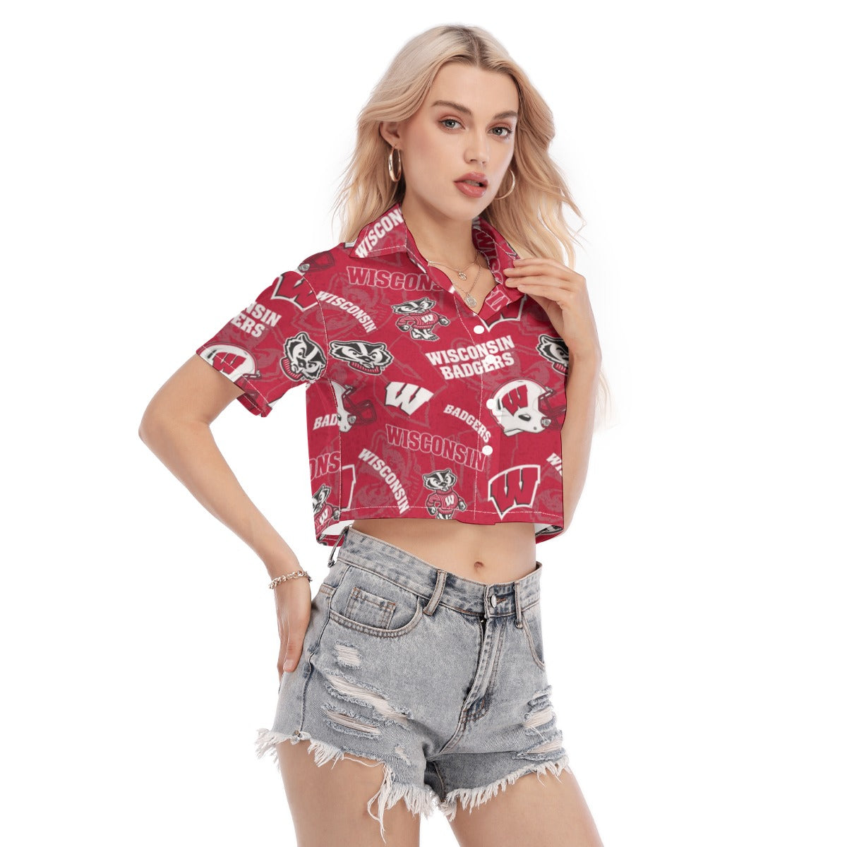 Wisconsin Madison Badgers Women's Cropped Shirt - Badgers football tee varsity sportswear product image 2.0