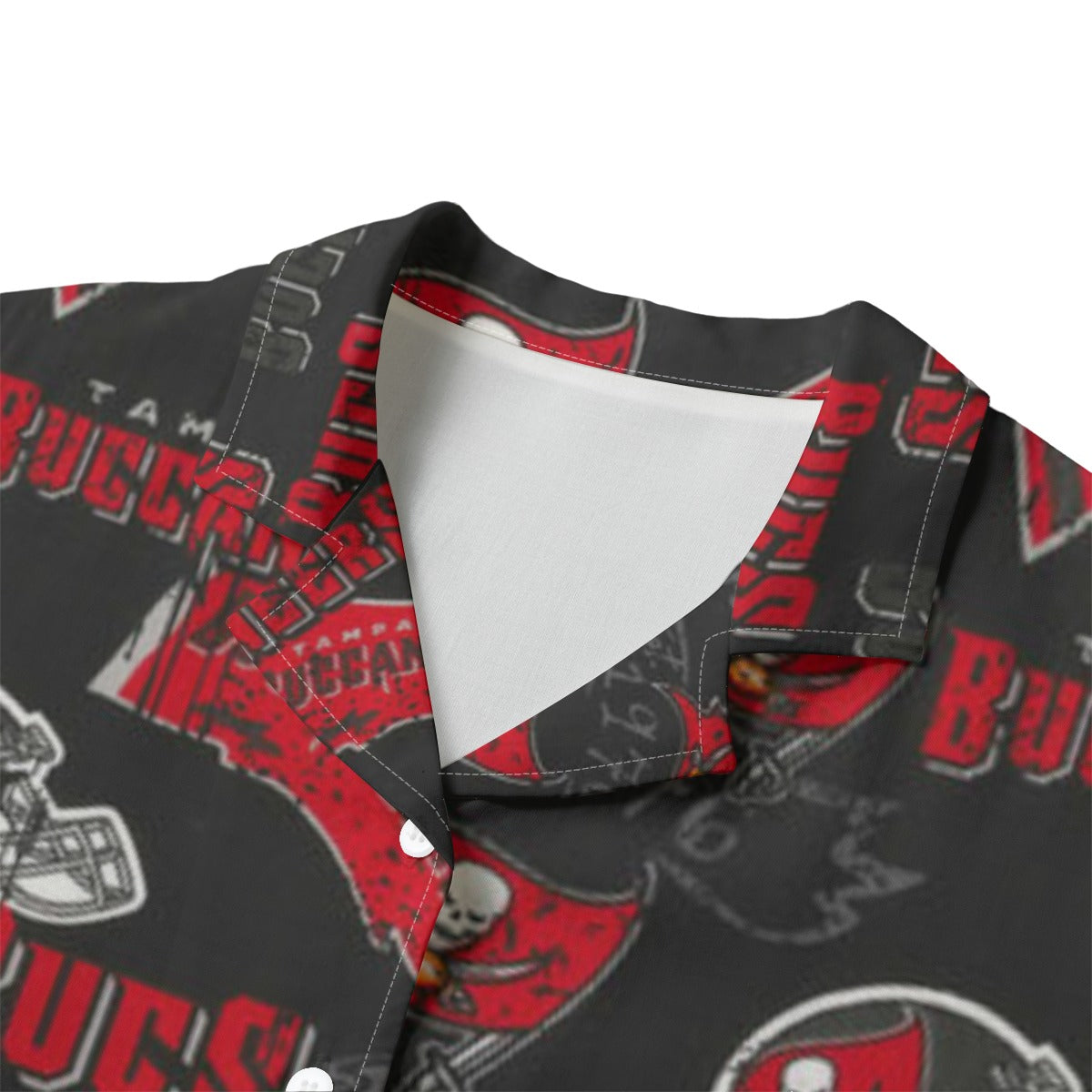 tampa-bay-buccaneers-womens-hawaii-shirt-rayon red pewter football outfit fabric close-up