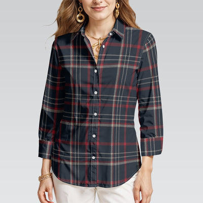women navy plaid casual football shirt