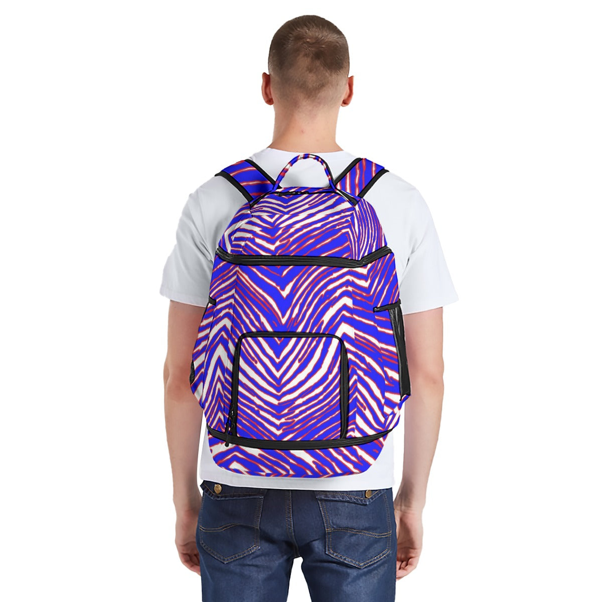 Buffalo football Multifunctional Backpack – Red Blue White Zebra Game Day Style