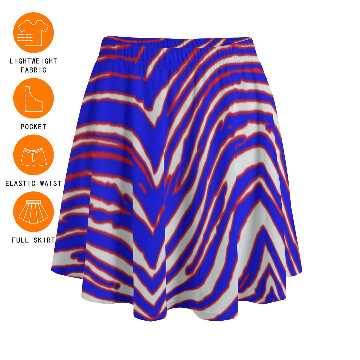 Buffalo football Women's Bazyrey Skirts With pocket – Red Blue White Zebra Game Day Style