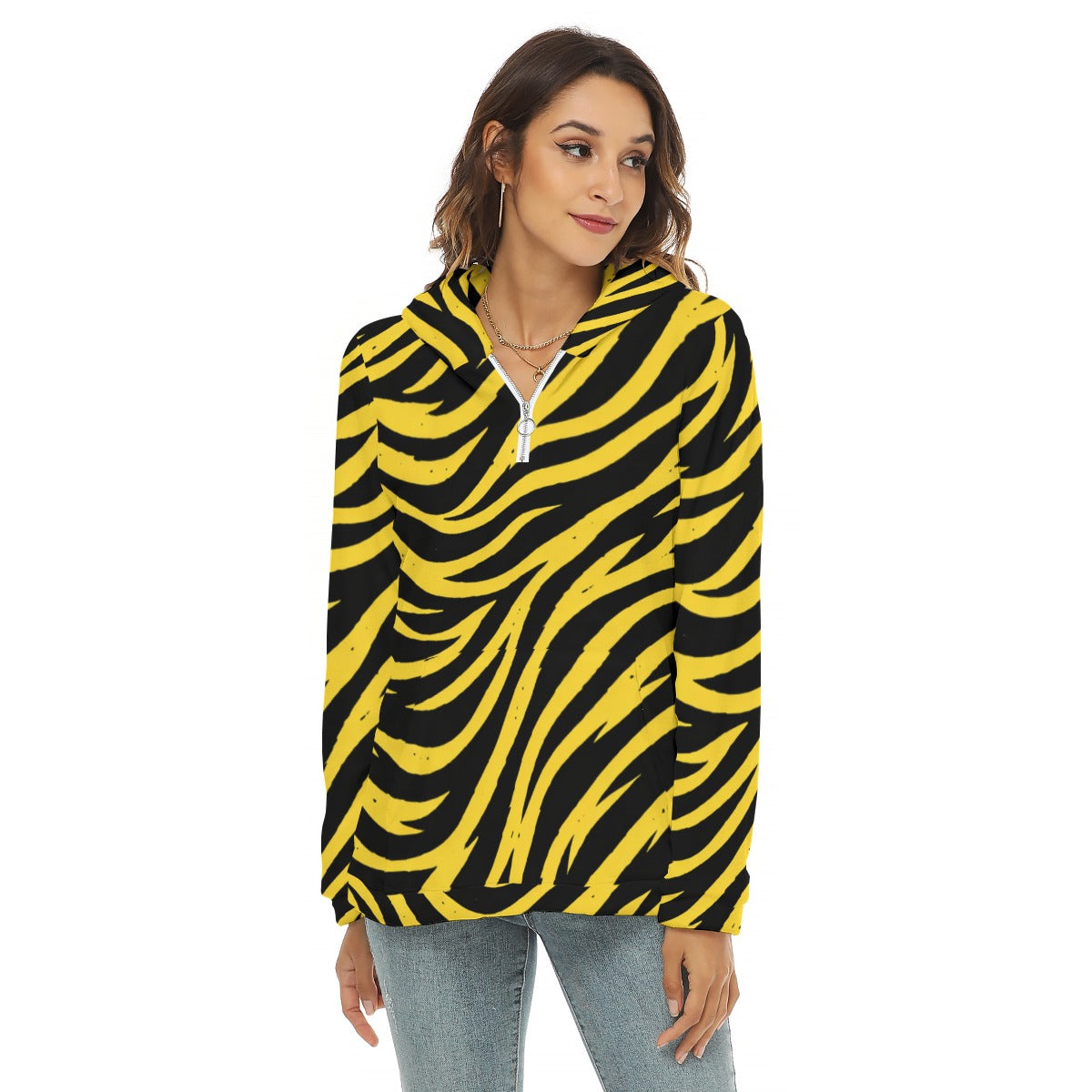 White Smoke Pittsburgh Football Yellow Black Zebra Women’s Borg Fleece Half Zip Hoodie – Game Day Streetwear