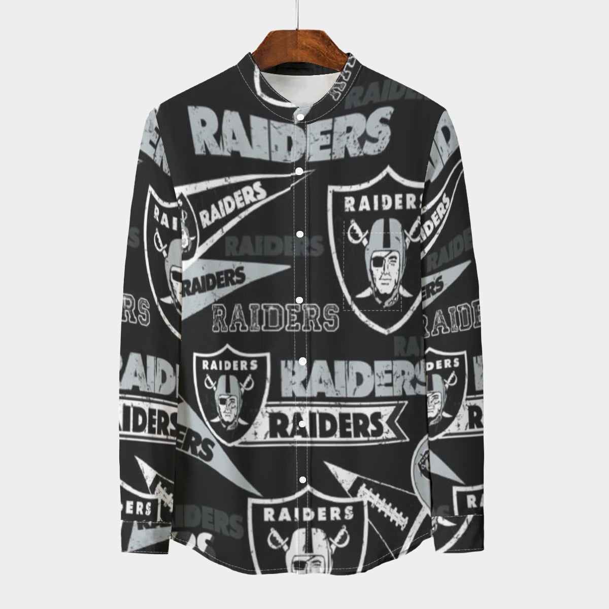 Las Vegas Raiders Men's Stand Collar Shirt With Long Sleeve|110GSM Imitation Flax – fan gear, breathable comfort wear, image 1276