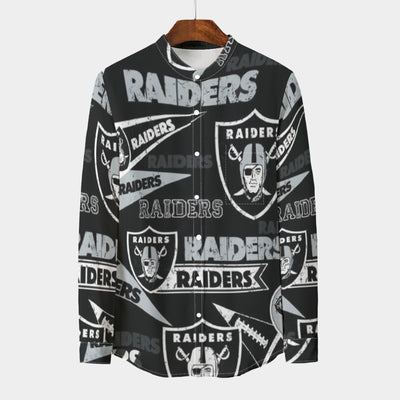 Las Vegas Raiders Men's Stand Collar Shirt With Long Sleeve|110GSM Imitation Flax – fan gear, breathable comfort wear, image 1276