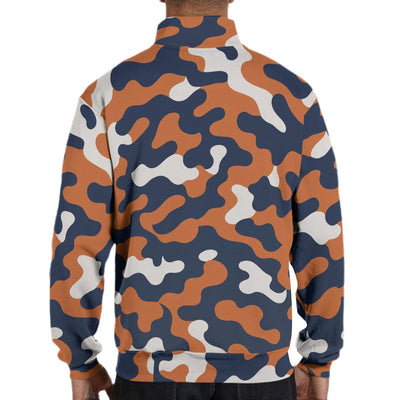 White Smoke Chicago Football Navy Orange Camo Quarter Zip Pullover – Windy City Game Day Jacket