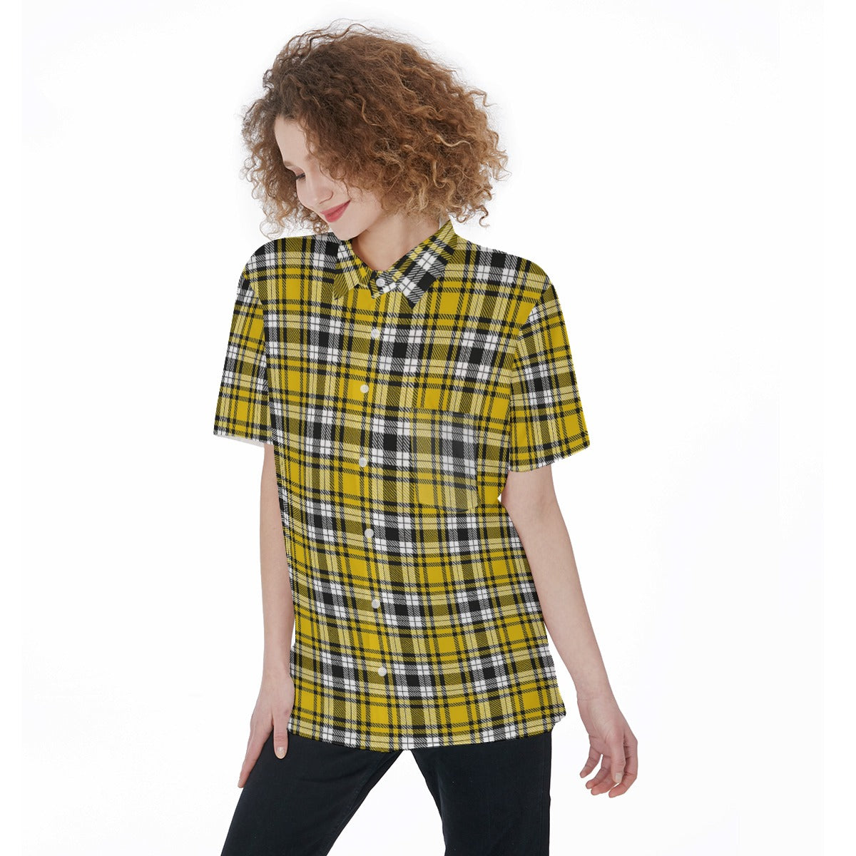 kansas jayhawks tartan plaid oversized button up women shirt iowa hawkeyes tartan plaid oversized button up women shirt women's short sleeve shirt with pocket women tartan plaid game day fashion