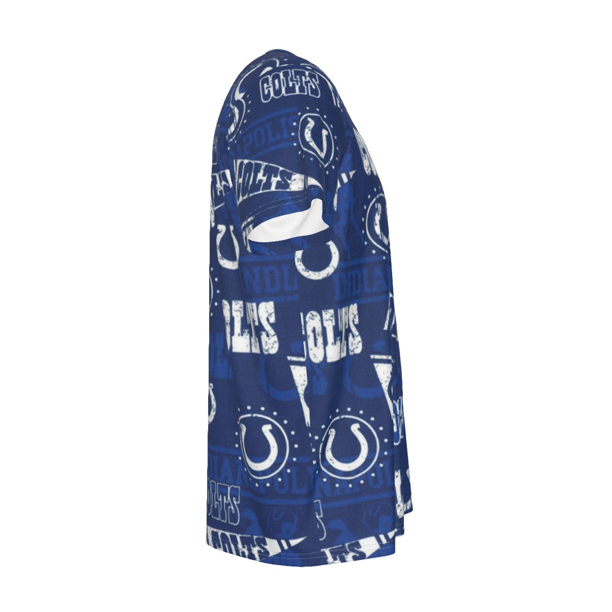 indianapolis-colts-mens-round-neck-short-sleeve-t-shirt blue white football outfit fabric close-up