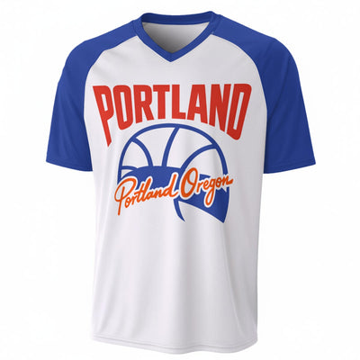 Portland Basketball Graphic T-Shirt in White and Blue – Varsity Sports Streetwear Tee – casual fan outfit, casual fan outfit, image 1.0