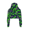 White Smoke Seattle Football Varsity Camo Women’s Crop Top Hoodie – Navy and Action Green Game Day Cropped Sweat