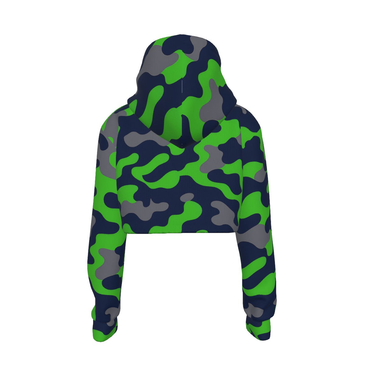 White Smoke Seattle Football Varsity Camo Women’s Crop Top Hoodie – Navy and Action Green Game Day Cropped Sweat