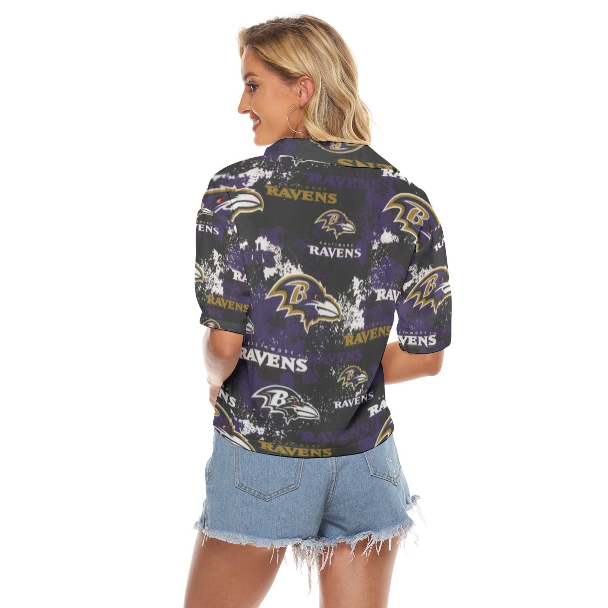 baltimore-ravens-womens-v-neck-shirts purple black football outfit side view