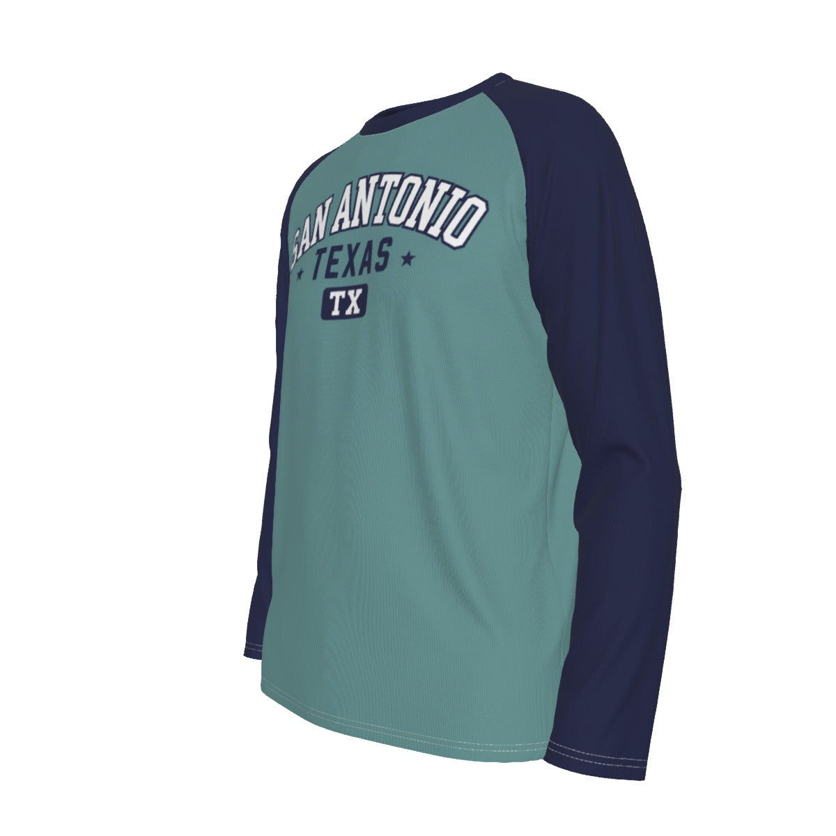 San Antonio Texas TX Teal and Navy Long Sleeve Shirt Men Varsity Raglan Tee