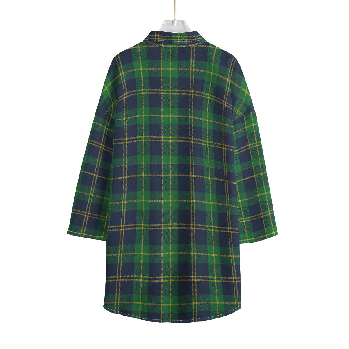 Notre Dame Fighting Irish Green Navy Gold Plaid Womens Chiffon Shirt With Elbow Sleeve 7 green navy gold plaid women fashion apparel