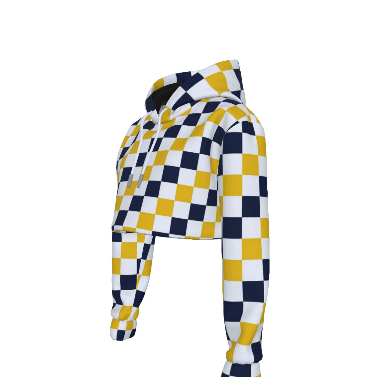 White Smoke Michigan Checker Women’s Crop Hoodie – Maize and Blue Cropped Football Streetwear Sweatsh