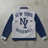 New York Baseball Varsity Jacket – Vintage Blue and White Streetwear Bomber Jacket