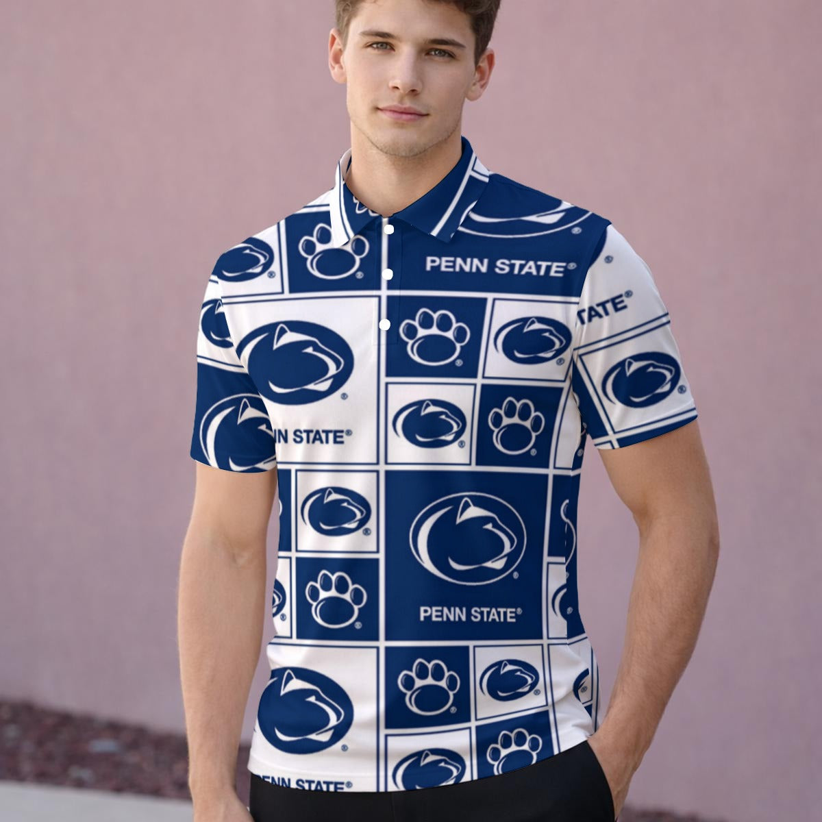 Penn State Nittany Lions Men‘s One-Piece Collar Polo Shirt|210GSM White varsity sports apparel