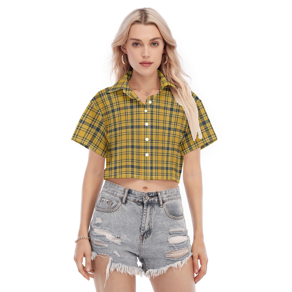 california golden bears tartan plaid oversized button up women shirt women's cropped shirt women tartan plaid fashion