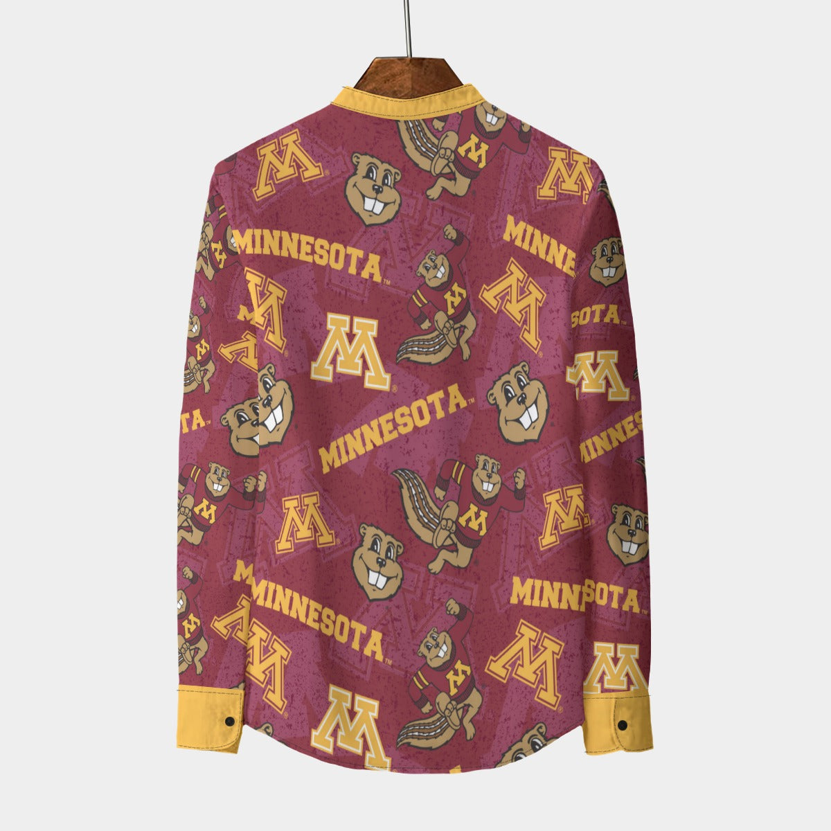 Minnesota Golden Gophers Stand Collar Shirt With Long Sleeve|110GSM Imitation Flax White varsity sports apparel