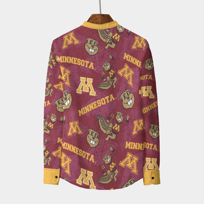 Minnesota Golden Gophers Stand Collar Shirt With Long Sleeve|110GSM Imitation Flax White varsity sports apparel