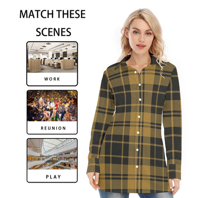 colorado buffaloes tartan plaid black gold women's long shirt women tartan plaid game day shirt