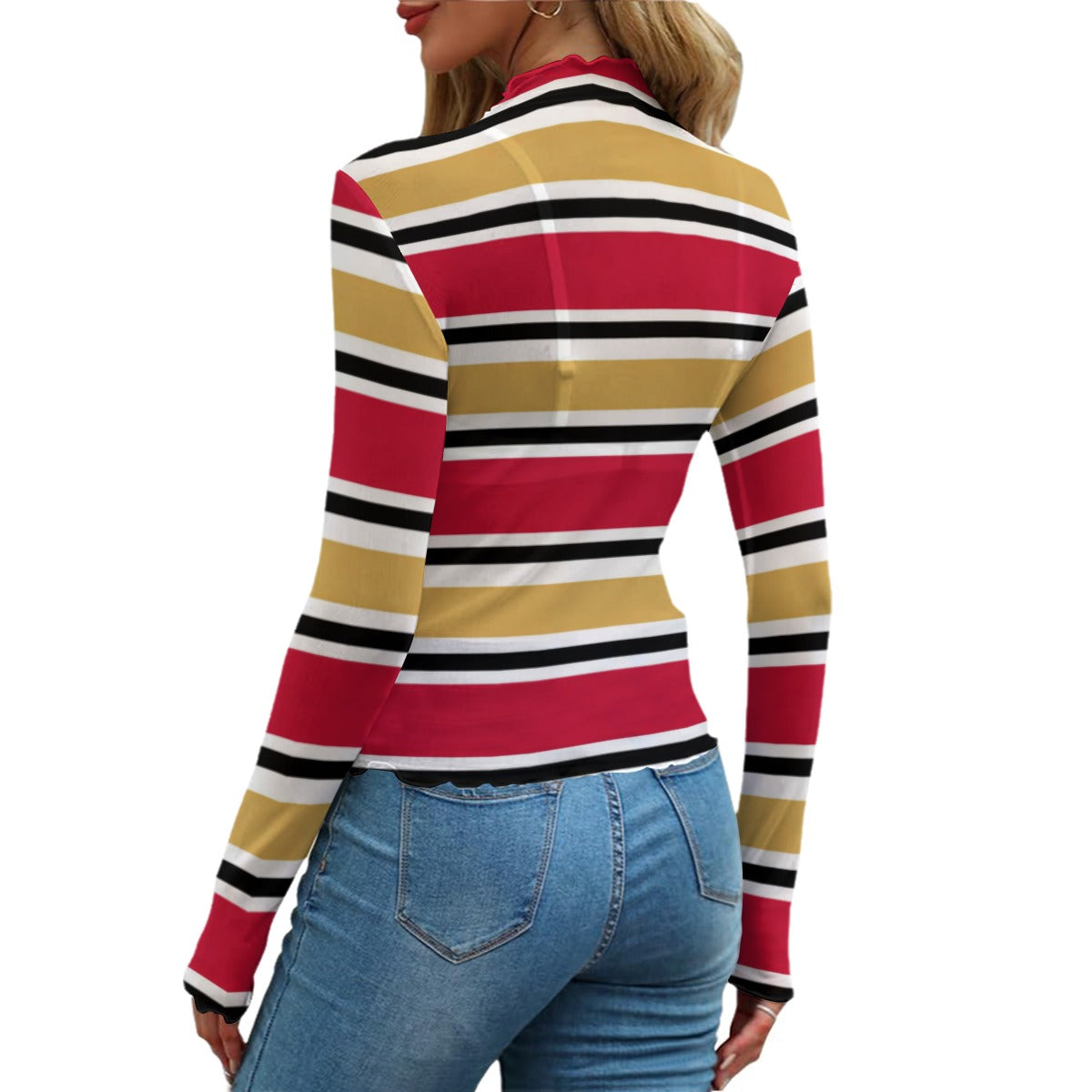 White Smoke San Francisco Football Striped Women’s Mesh T-Shirt – Lightweight Game Day Top