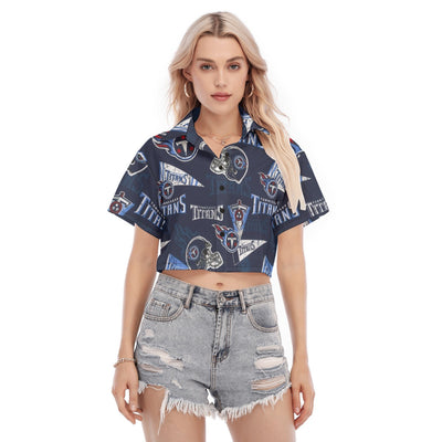 Tennessee Titans Women's Cropped Shirt navy light blue football back view game day look