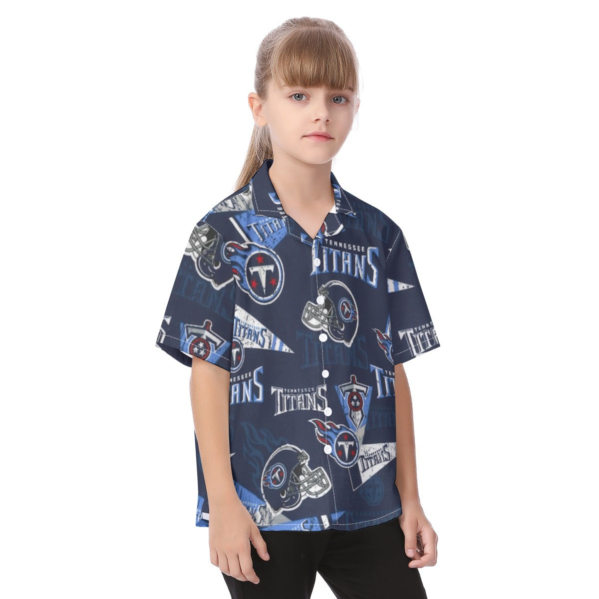 tennessee-titans-kids-hawaiian-vacation-shirt navy light blue football fabric breathable detail