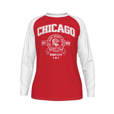 Chicago Hockey Red and White Shirt – Windy City Est 1926 Long Sleeve Raglan Tee – casual fan outfit, lightweight game day shirt, image 1.0
