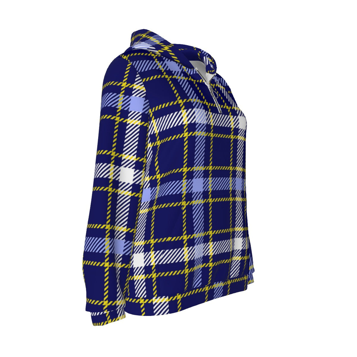 White Smoke Michigan Tartan Plaid Women’s Borg Fleece Hoodie With Half Zip – Maize and Blue Sherpa Ga