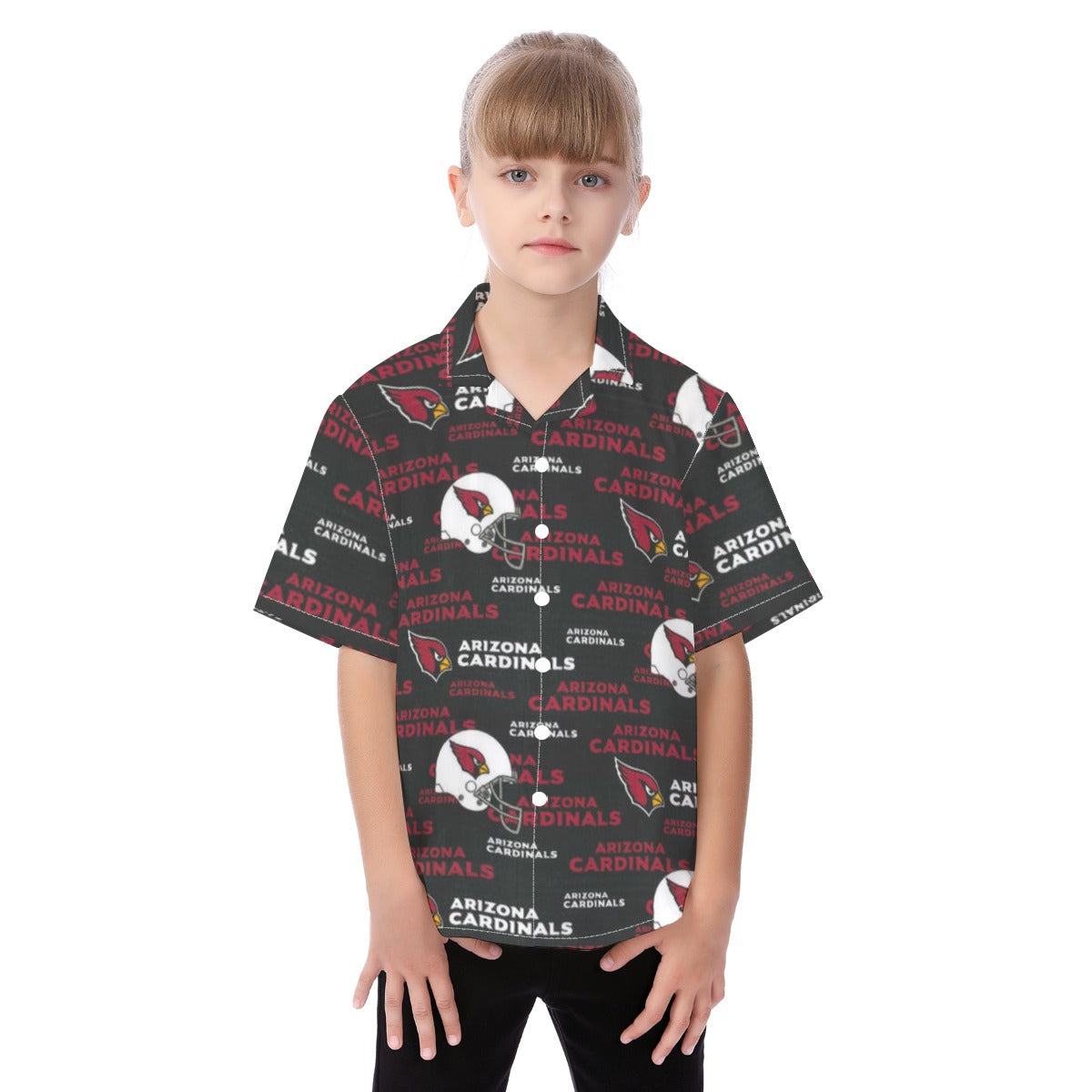 Arizona Cardinals Kid's Hawaiian Vacation Shirt red white football outfit back view