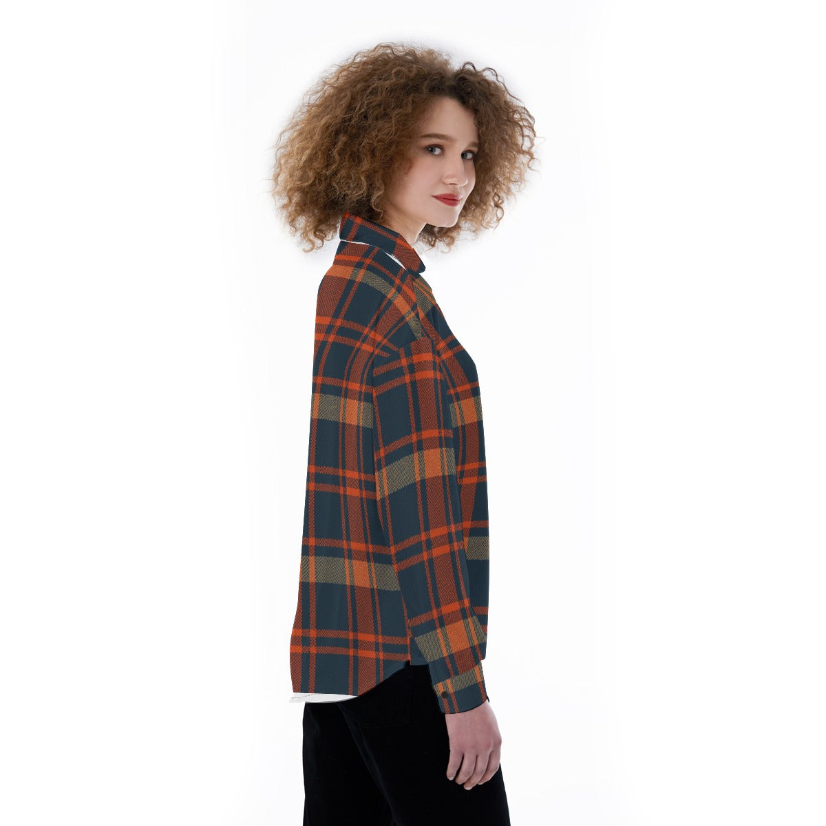 Auburn Tigers Tartan Plaid Navy Orange Women's Satin Shirt streetwear fashion product image 4